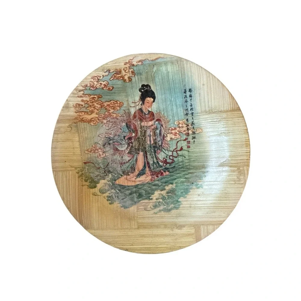Vintage Bamboo Coaster Set – Chinese Celestial Motif – 4.25